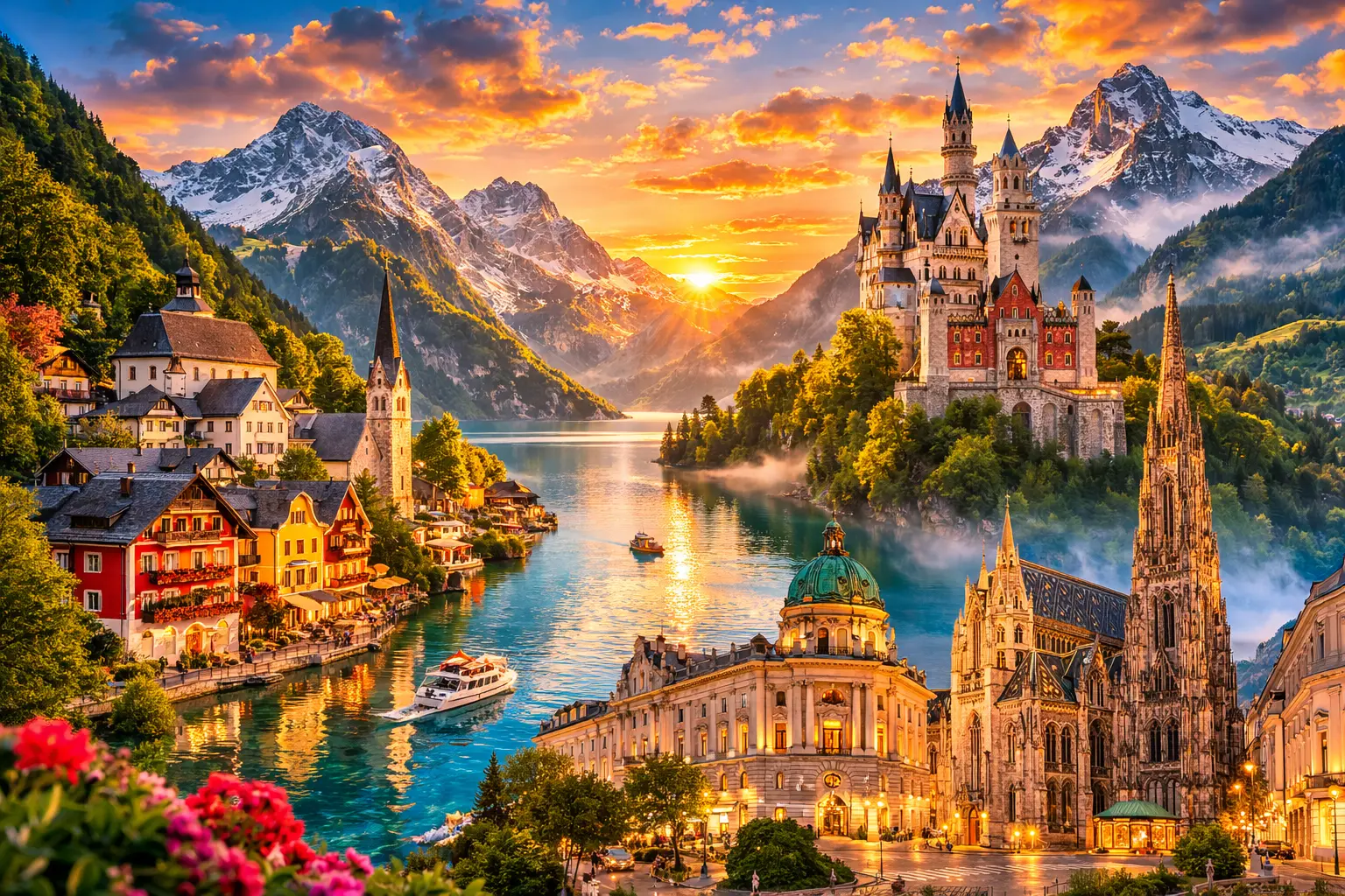 Austria Alpide mägimaastik, Hallstatti järveäärne küla ja Viini ajalooline arhitektuur.