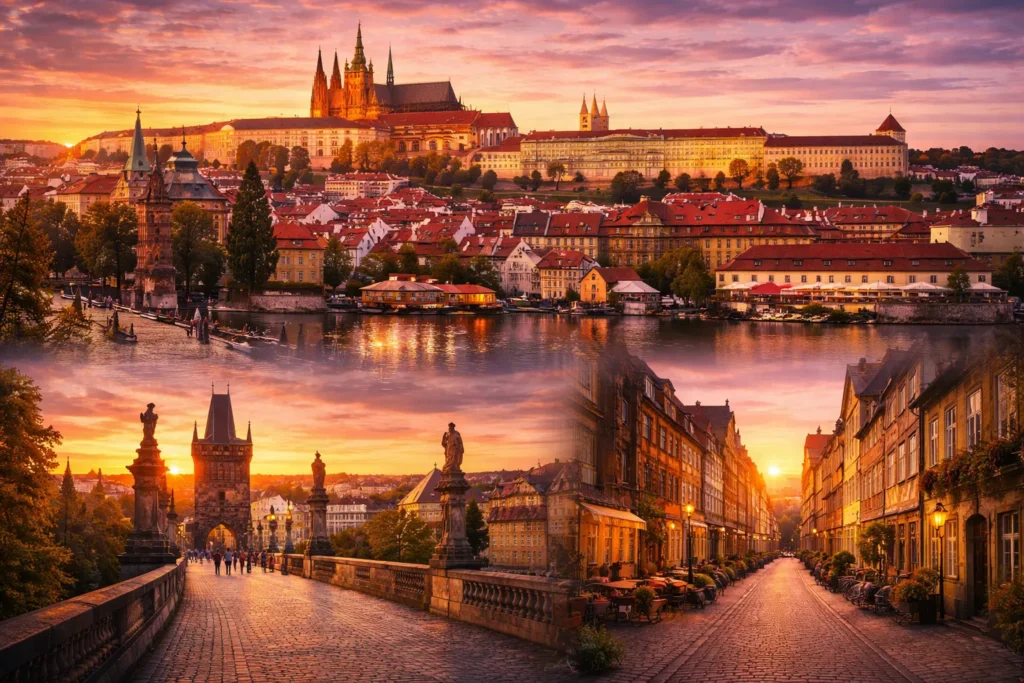 Praha vanalinn ja Karli sild päikeseloojangul