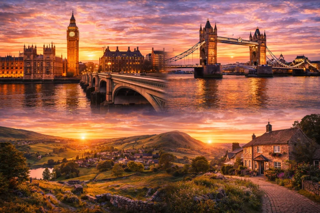 London Big Ben ja Westminster päikeseloojangul